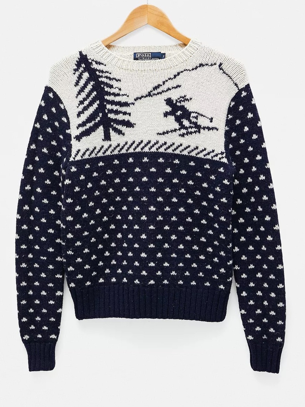 Polo by Ralph Lauren Navy & Cream Ski Motif Crewneck Sweater XS to Petite Med.